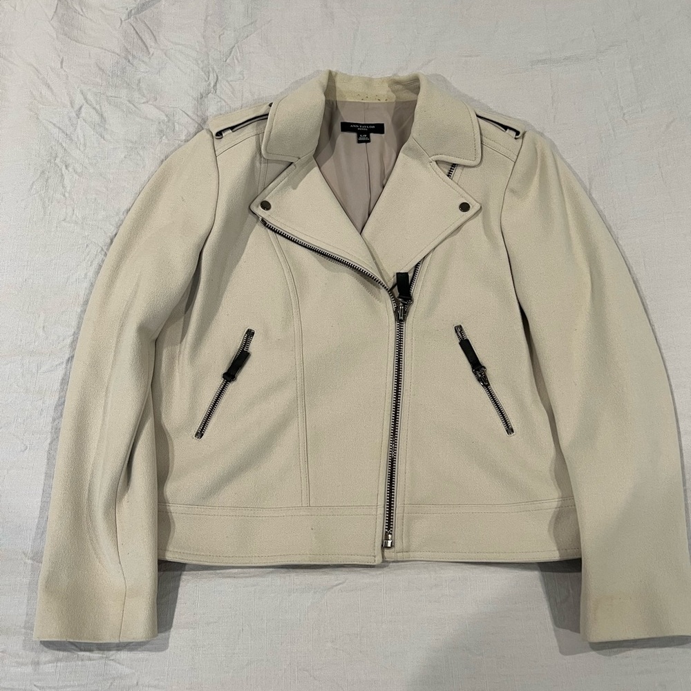 Ann Taylor suede bomber jacket. Size Large petite (fits cropped on non-petite)